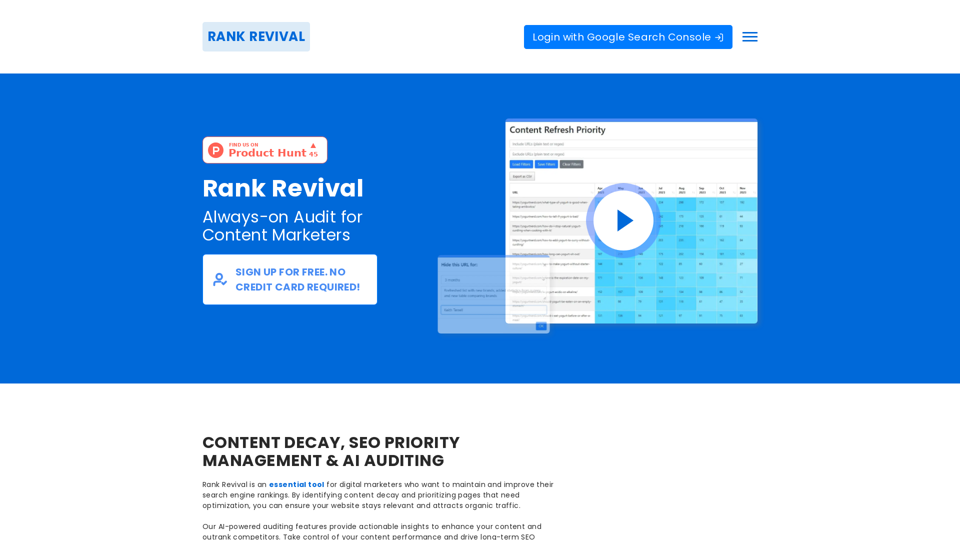 Rank Revival - Always-on AI SEO Content Audit Tool