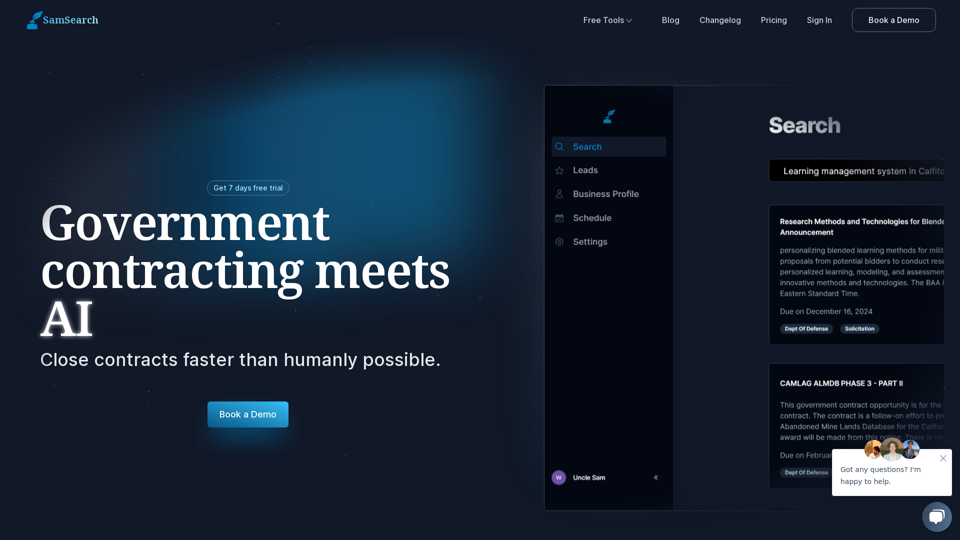 SamSearch - AI proposal and capture solution for government contracts.