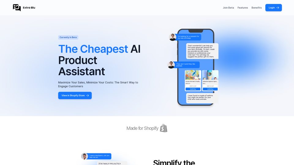 Extra Blu - Shopify Product Assistant