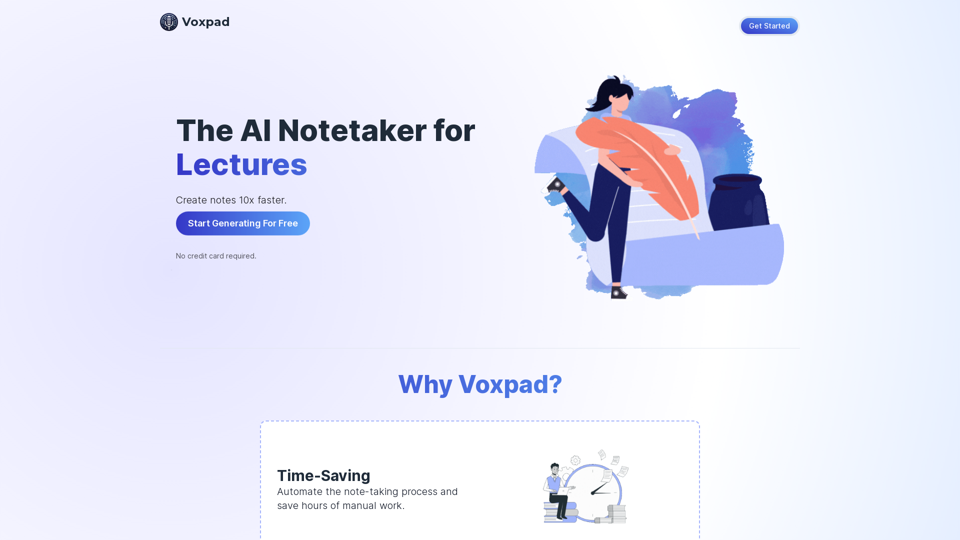 Voxpad - AI Notetaker for Converting Video and Audio into Detailed, Customizable Notes. Lecture Notes, Meeting Notes, and more!