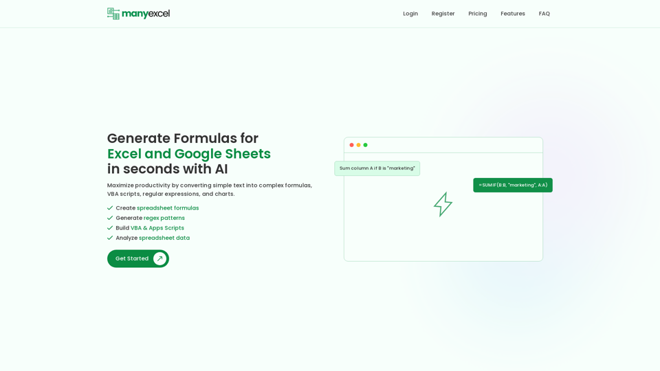 Generate Formulas for Excel and Google Sheets with AI – ManyExcel