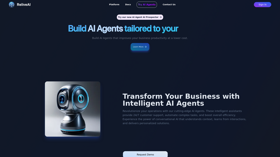 Construya agentes de IA conversacionales y controlables | Plataforma ReliveAI